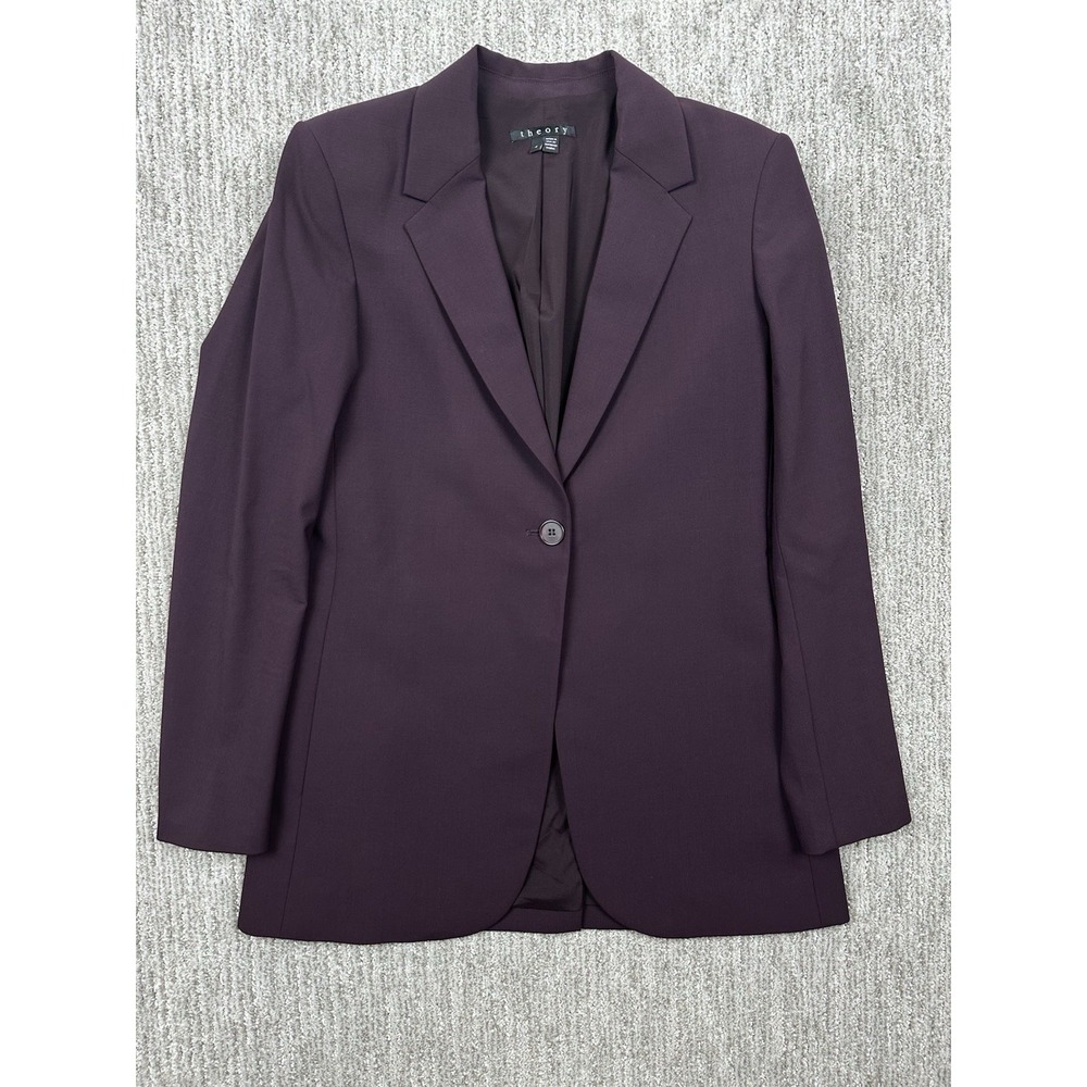 Theory Blazer Womens Size 4 Plum Wool One Button Lined Jacket Career Business